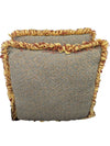 Pair of Tweed Throw Pillows with Fringe Trim – Gold & Rust Accents