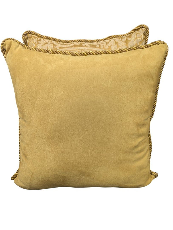 Pair of Damask Throw Pillows with Matching Tassel Valance – Gold & Cream