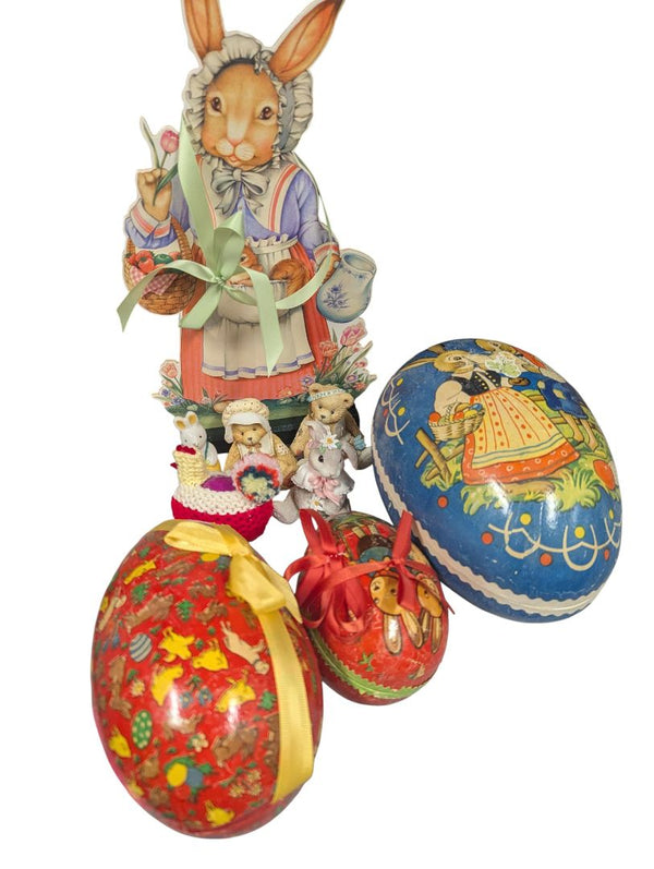 Vintage Easter Décor Lot – Paper Mâché Eggs & Figurines