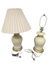 Pair of Vintage Cream Ceramic Table Lamps with Pleated Shade