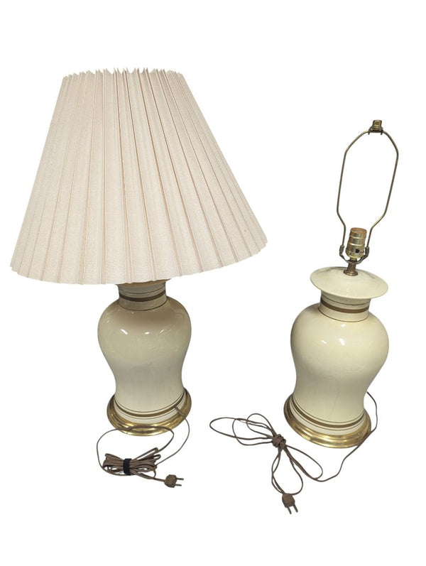 Pair of Vintage Cream Ceramic Table Lamps with Pleated Shade