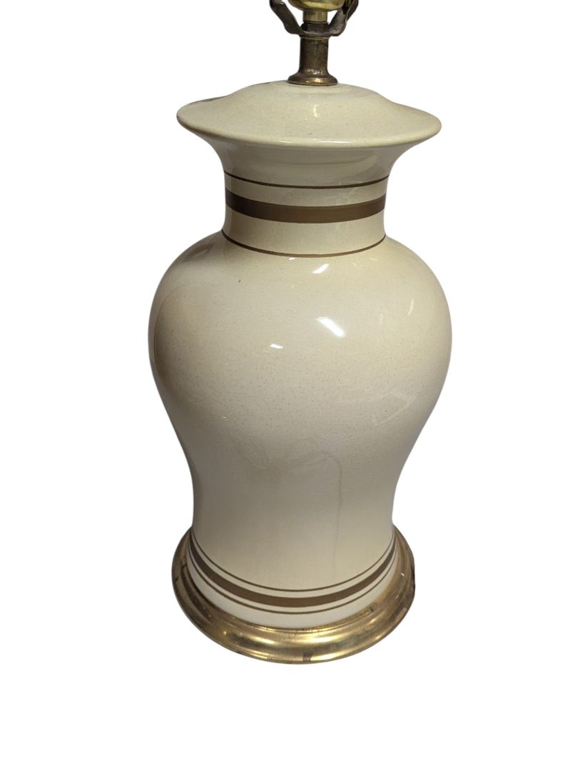 Pair of Vintage Cream Ceramic Table Lamps with Pleated Shade