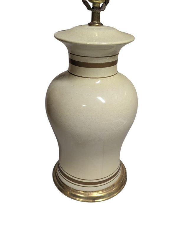 Pair of Vintage Cream Ceramic Table Lamps with Pleated Shade