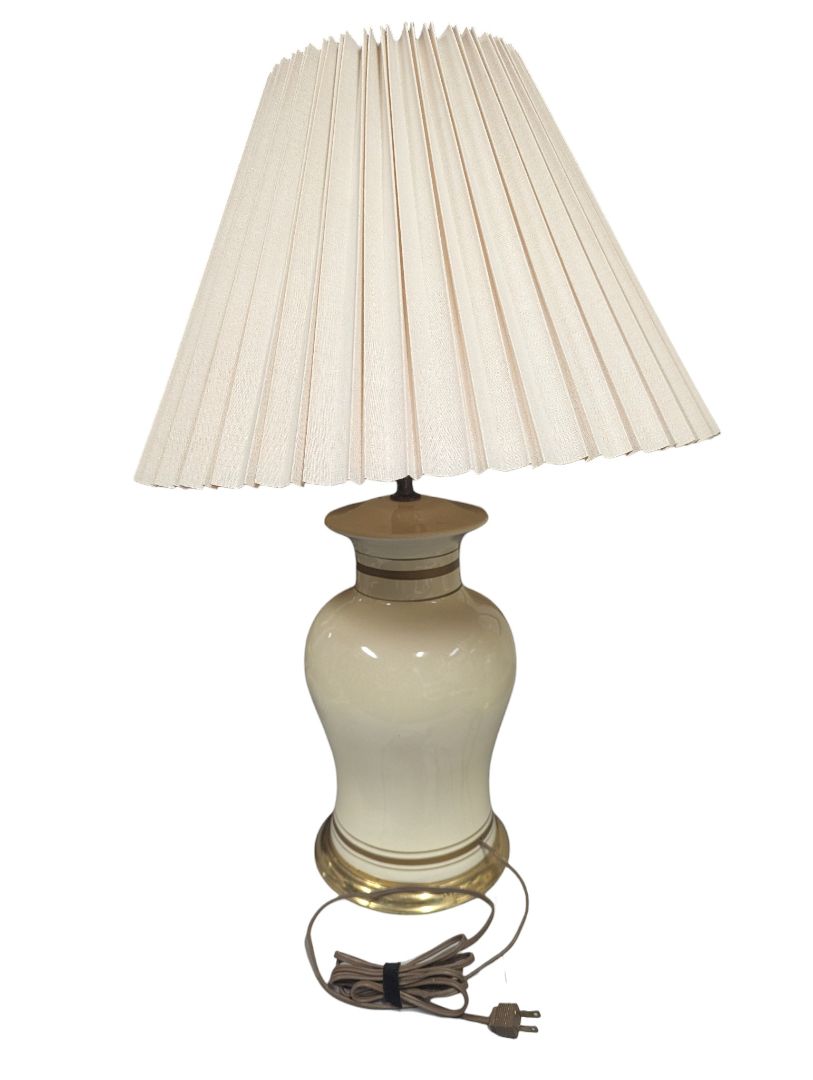 Pair of Vintage Cream Ceramic Table Lamps with Pleated Shade