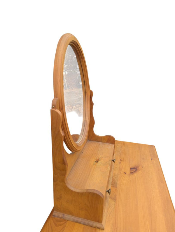 Vintage Solid Pine Vanity Mirror with Storage Drawers