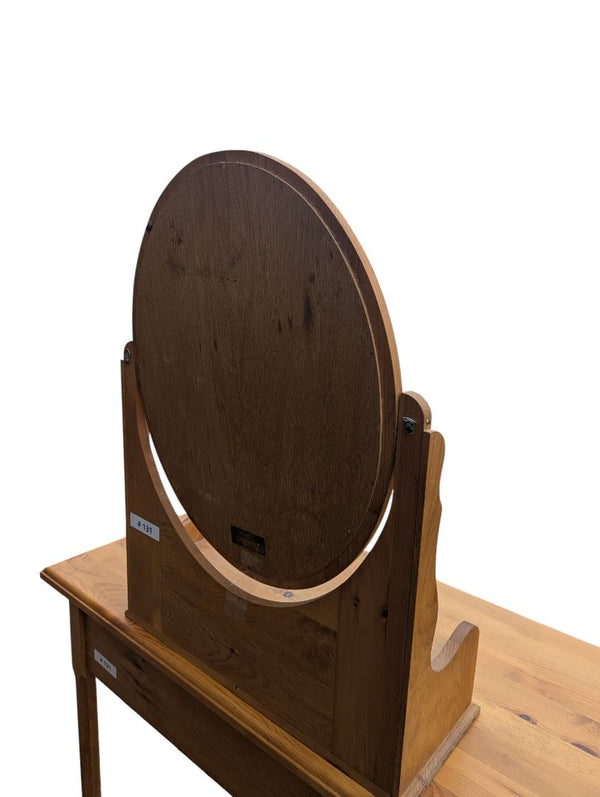 Vintage Solid Pine Vanity Mirror with Storage Drawers