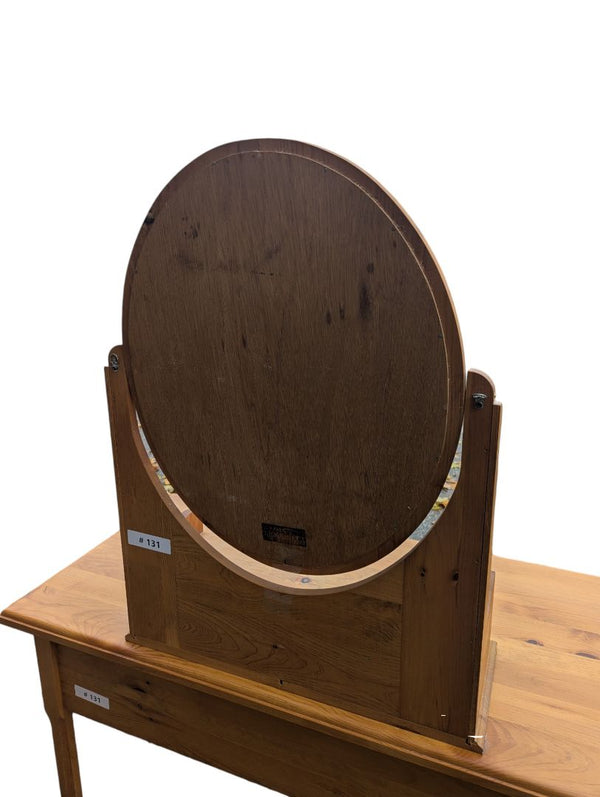 Vintage Solid Pine Vanity Mirror with Storage Drawers