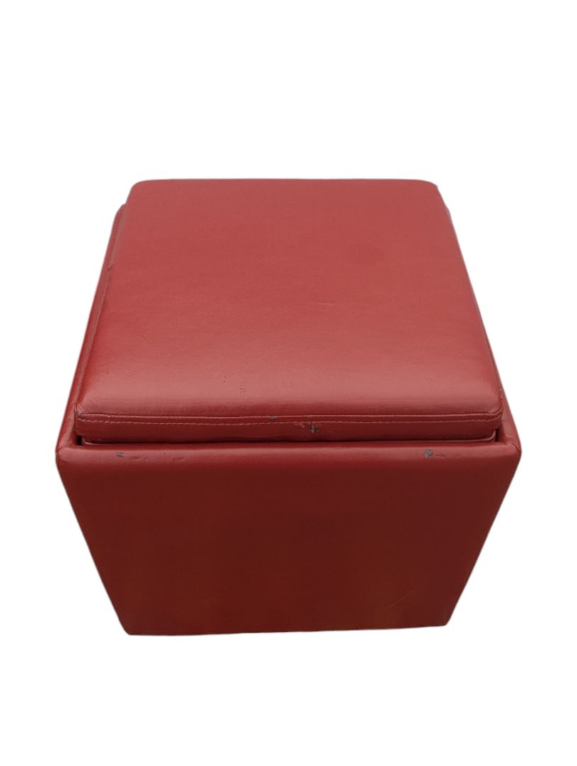 Pair of Red Faux Leather Cube Storage Ottomans