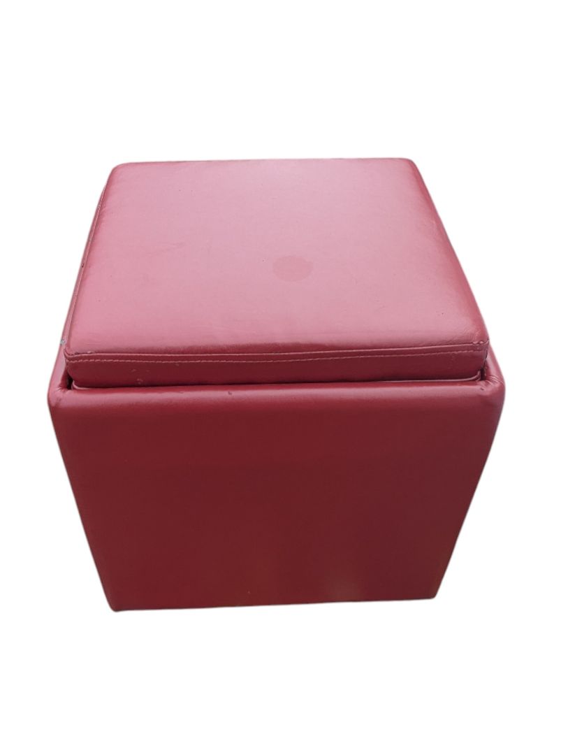 Pair of Red Faux Leather Cube Storage Ottomans