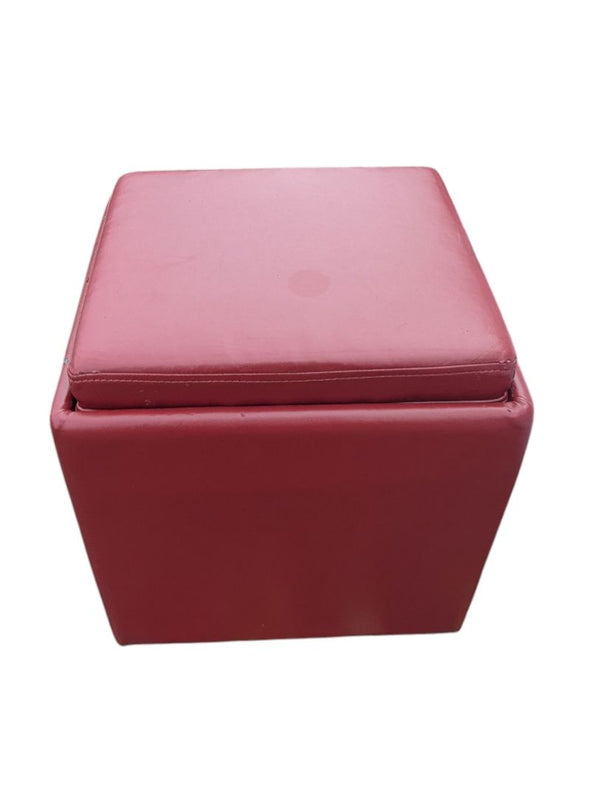 Pair of Red Faux Leather Cube Storage Ottomans