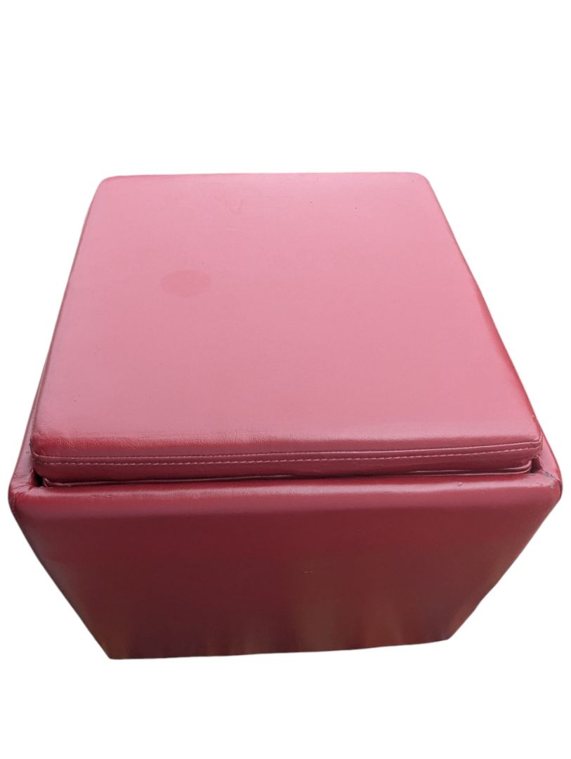 Pair of Red Faux Leather Cube Storage Ottomans