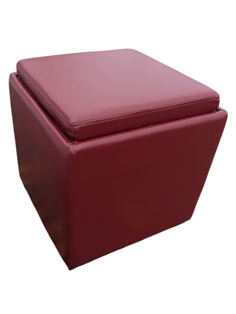 Pair of Red Faux Leather Cube Storage Ottomans