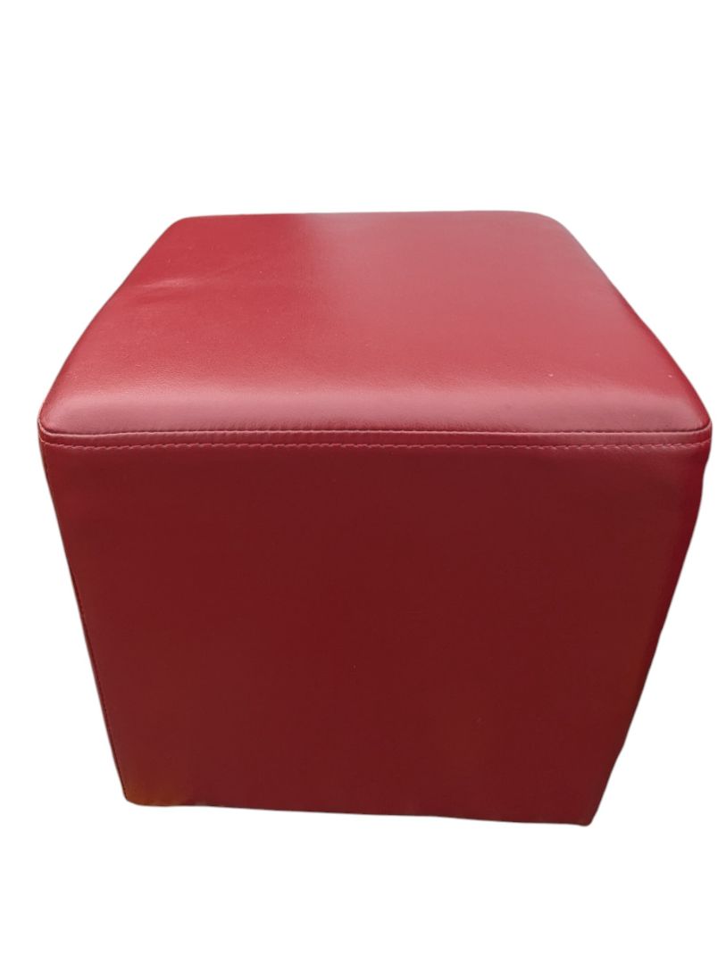 Pair of Red Faux Leather Cube Storage Ottomans