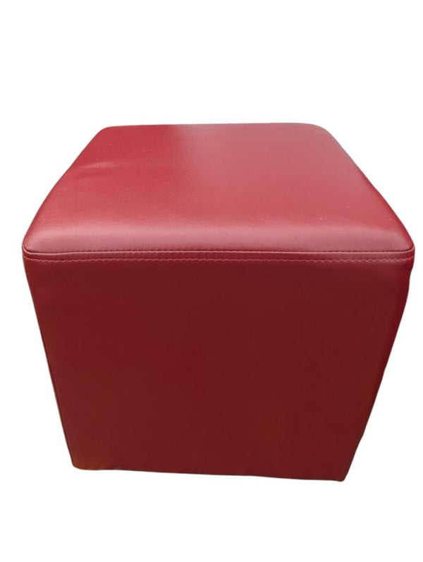 Pair of Red Faux Leather Cube Storage Ottomans