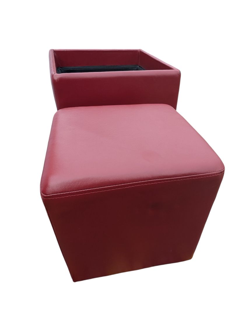 Pair of Red Faux Leather Cube Storage Ottomans