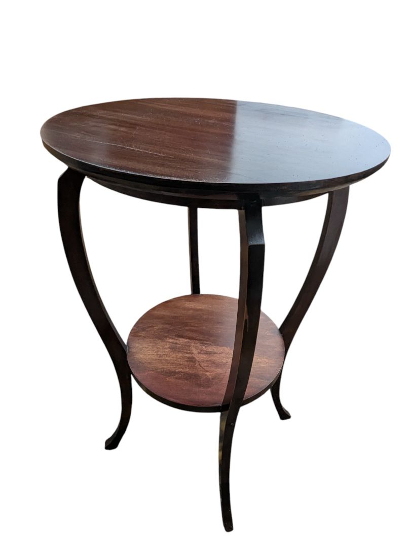 Round Wood & Curved-Leg Accent Table