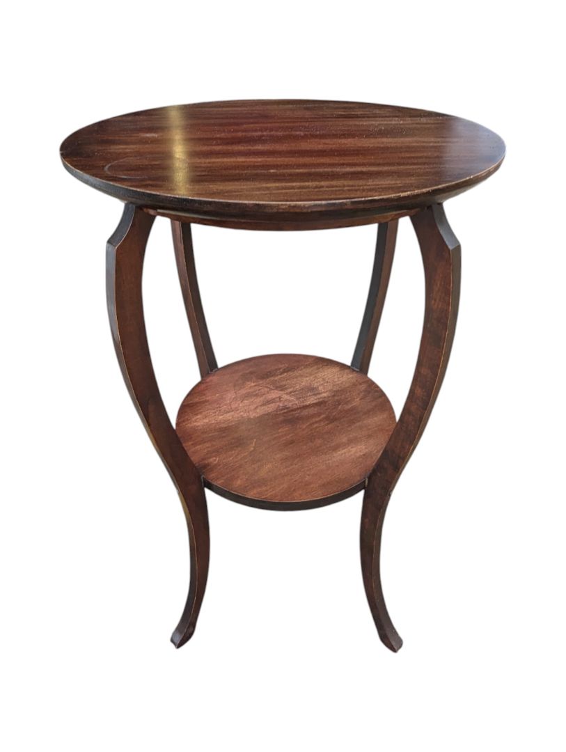 Round Wood & Curved-Leg Accent Table