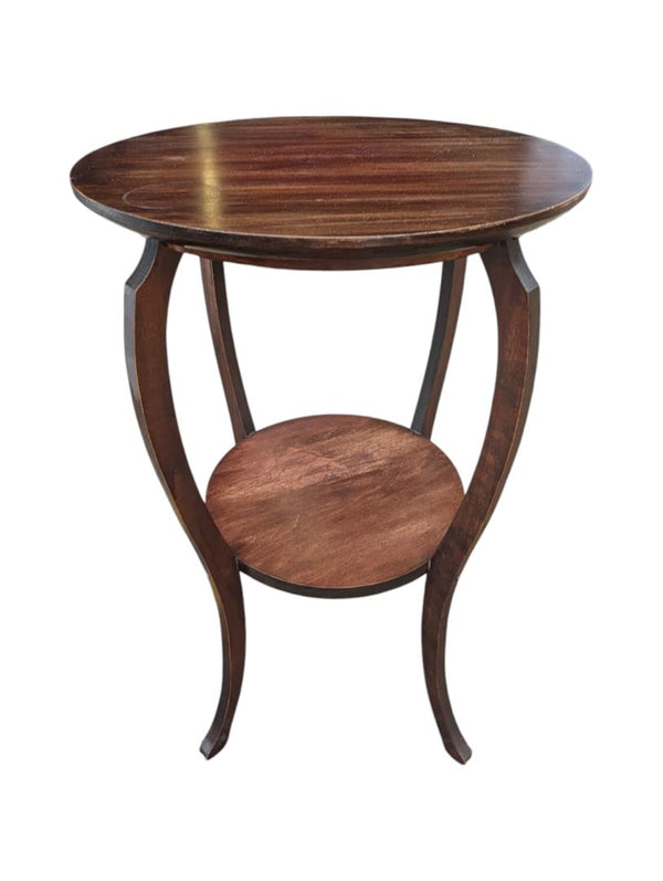 Round Wood & Curved-Leg Accent Table