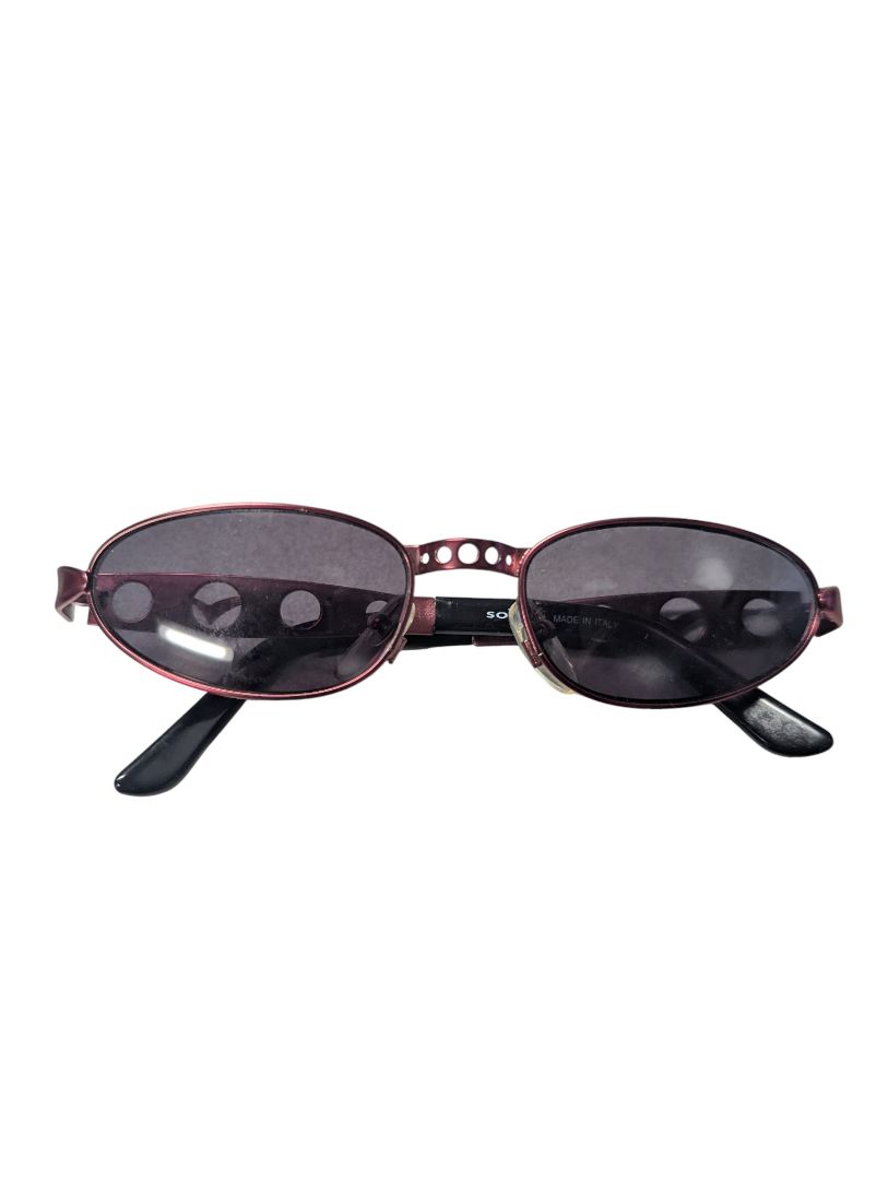 Vintage Italian Red Metal Oval Sunglasses – Cut-Out Arm Design