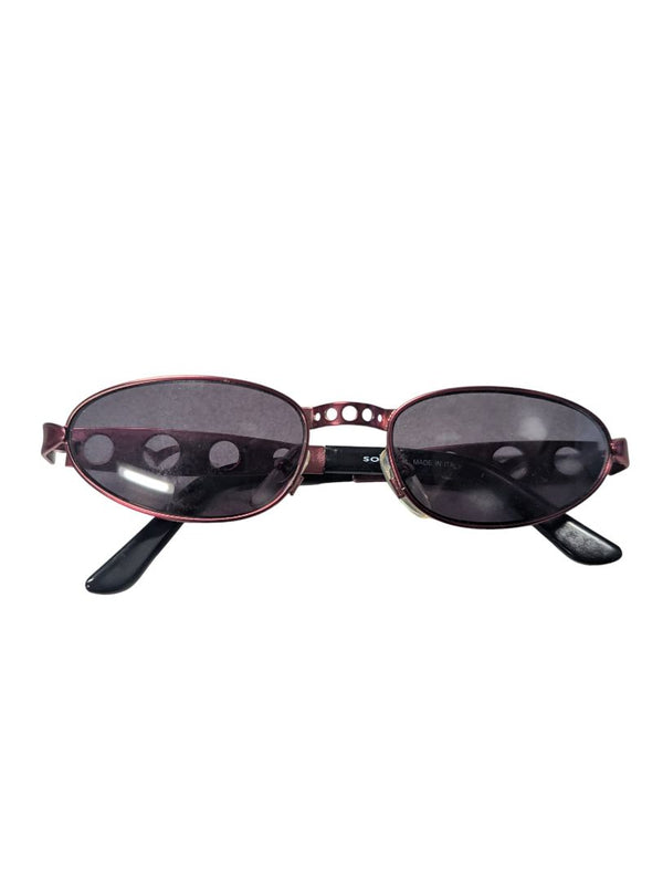 Vintage Italian Red Metal Oval Sunglasses – Cut-Out Arm Design