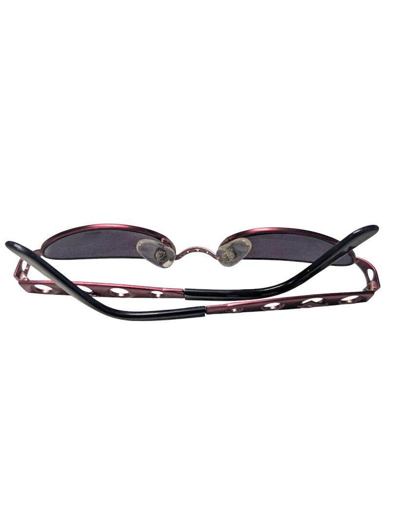 Vintage Italian Red Metal Oval Sunglasses – Cut-Out Arm Design