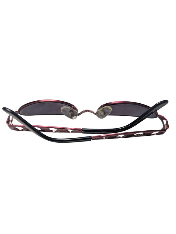 Vintage Italian Red Metal Oval Sunglasses – Cut-Out Arm Design