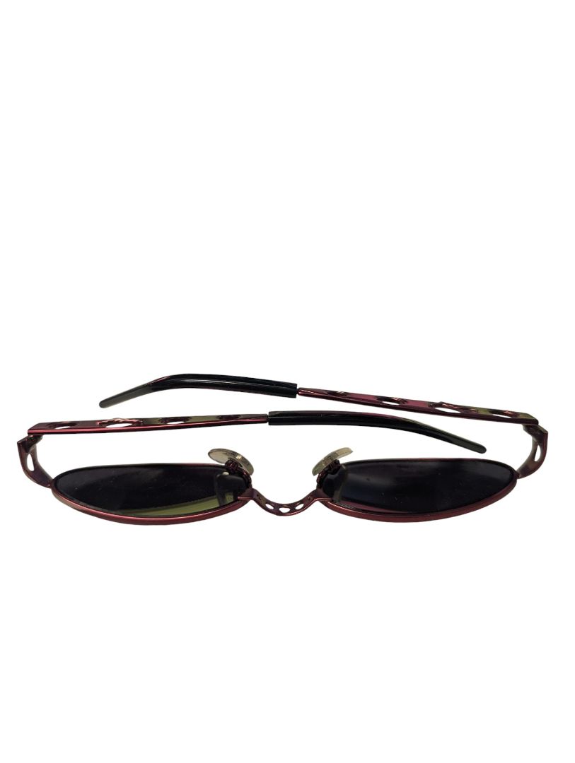 Vintage Italian Red Metal Oval Sunglasses – Cut-Out Arm Design