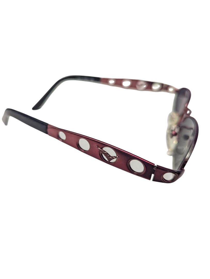 Vintage Italian Red Metal Oval Sunglasses – Cut-Out Arm Design