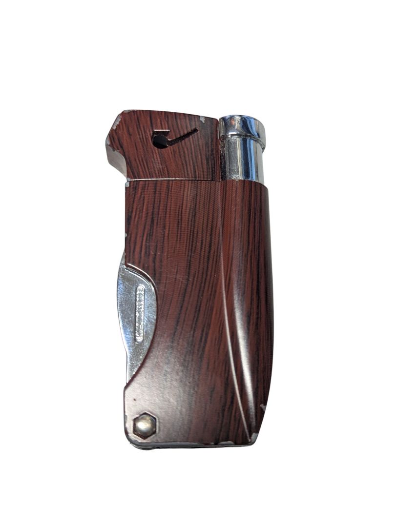 Multifunction Faux-Wood Butane Torch Lighter with Cigar Punch