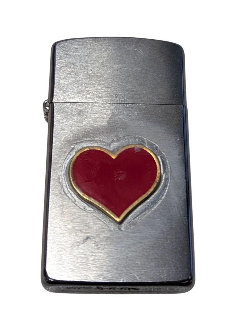 Zippo Lighter – Brushed Chrome with Red Heart Inlay (I • XIV Stamp)
