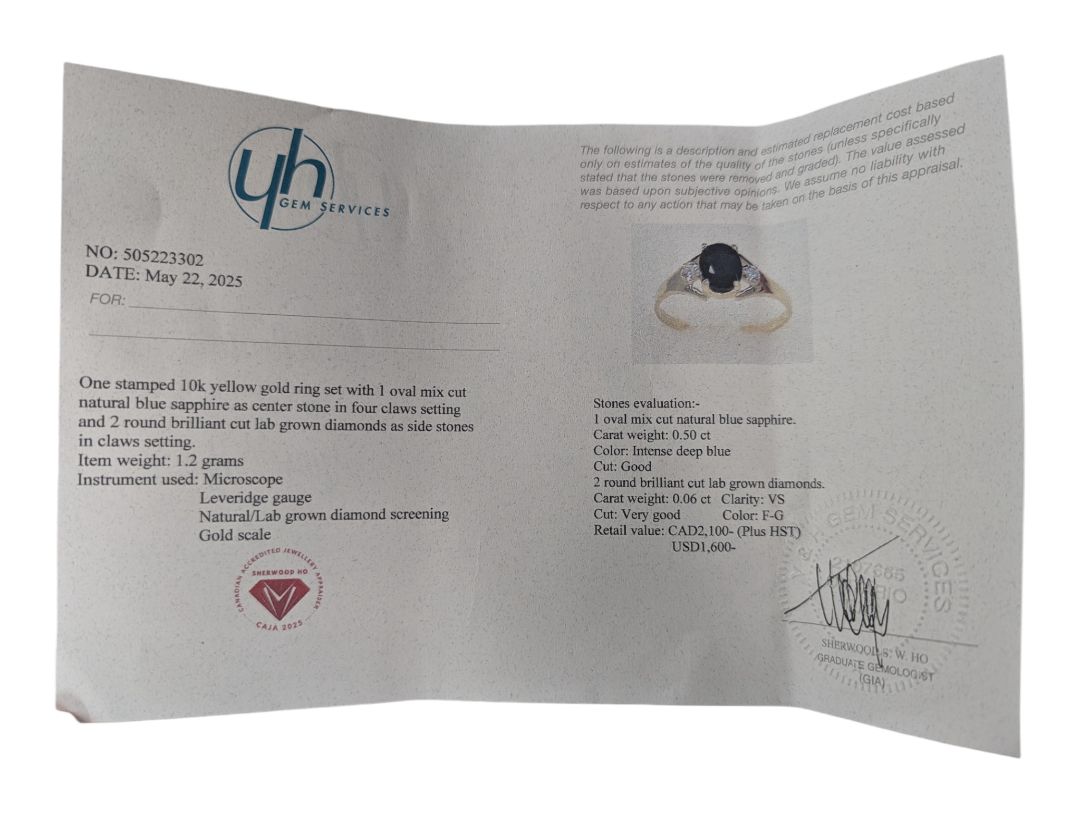 10 kt Yellow Gold Blue Sapphire & Diamond Ring