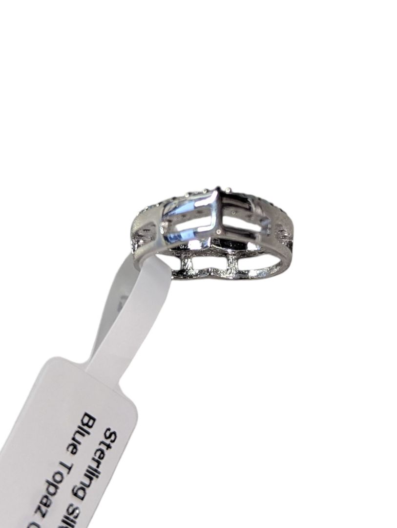 Sterling Silver Rhodium-Plated Heart Pendant with Blue Topaz (0.70ct)