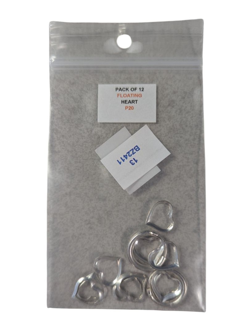 Pack of 12 Floating Silver Heart Charms