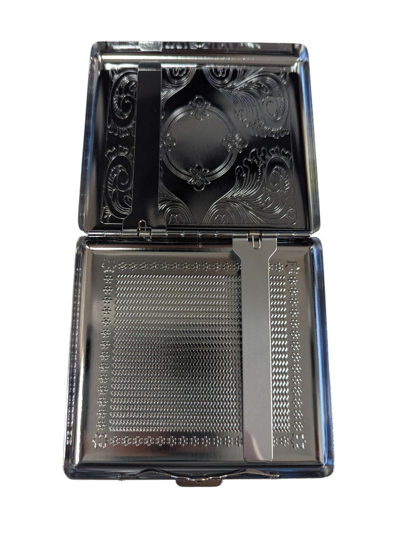 Ornate Silver-Tone Metal Cigarette / Card Case