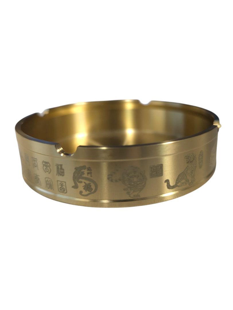 Vintage Engraved Brass Chinese Ashtray