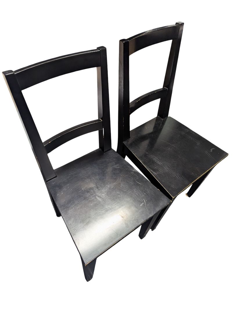 Pair of Black Wooden Ladder-Back Chairs