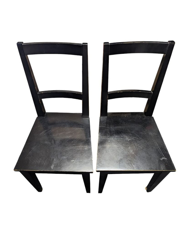 Pair of Black Wooden Ladder-Back Chairs