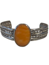 Handcrafted Silver-Tone Cuff Bracelet with Amber-Style Cabochon