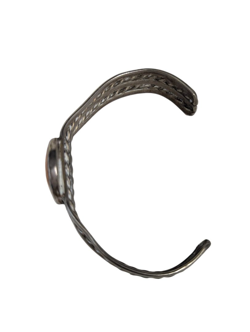 Handcrafted Silver-Tone Cuff Bracelet with Amber-Style Cabochon