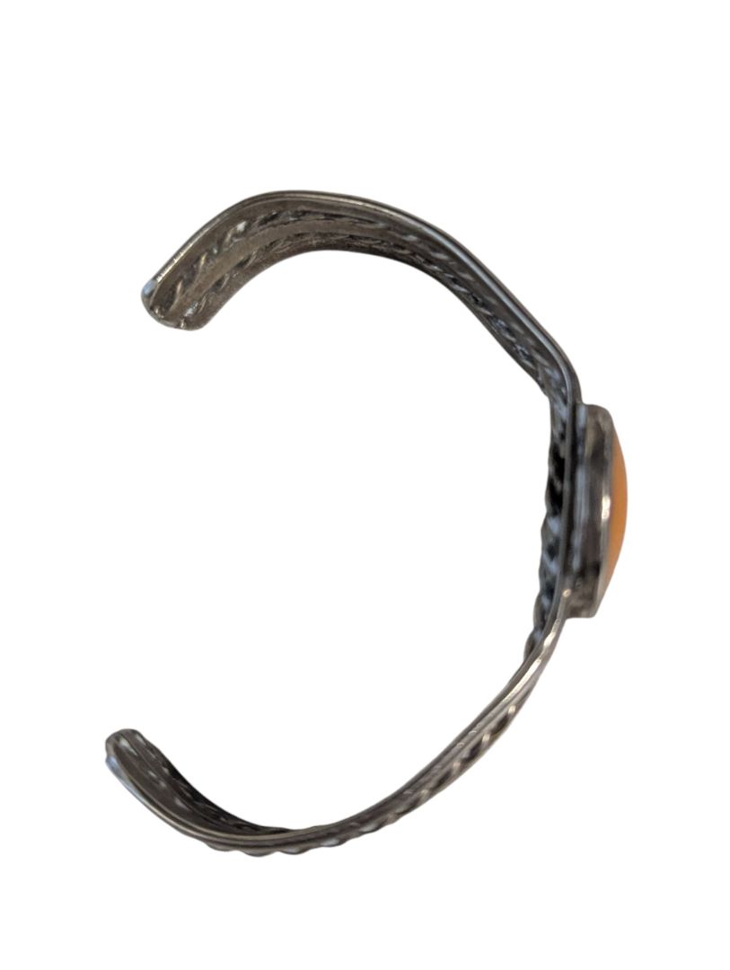 Handcrafted Silver-Tone Cuff Bracelet with Amber-Style Cabochon