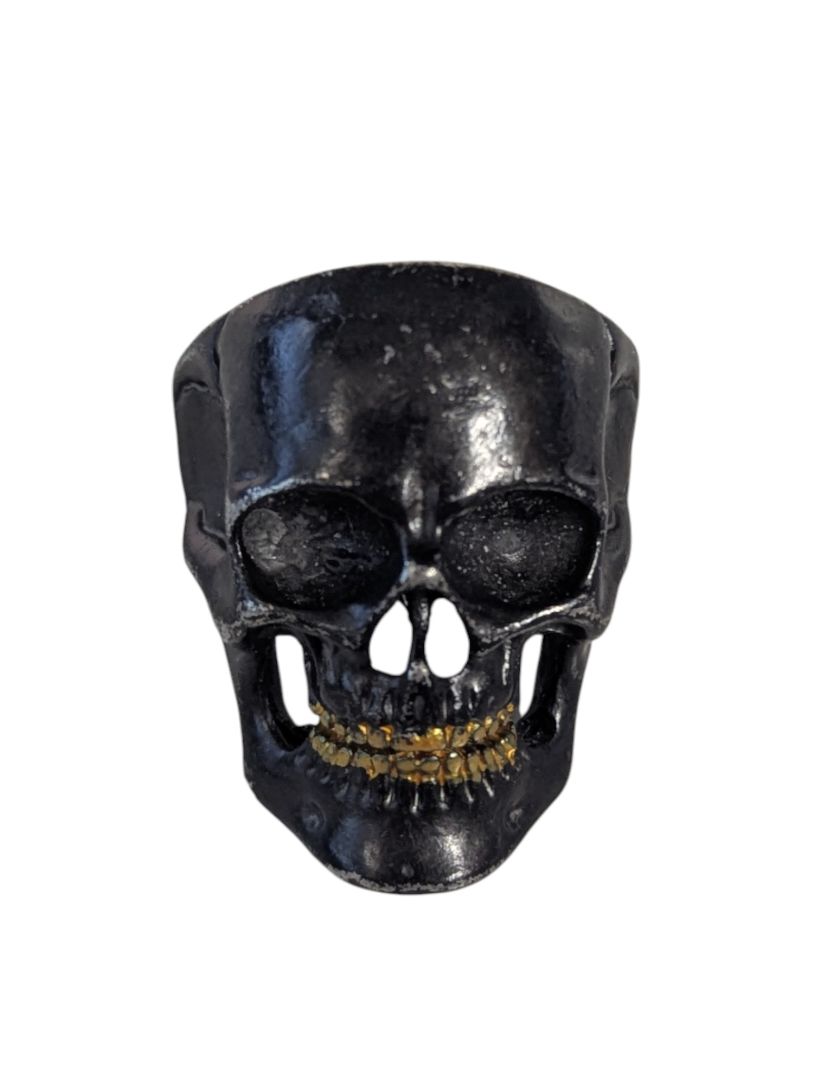 Men’s Gothic Skull Ring – Black Metal with Gold-Tone Teeth