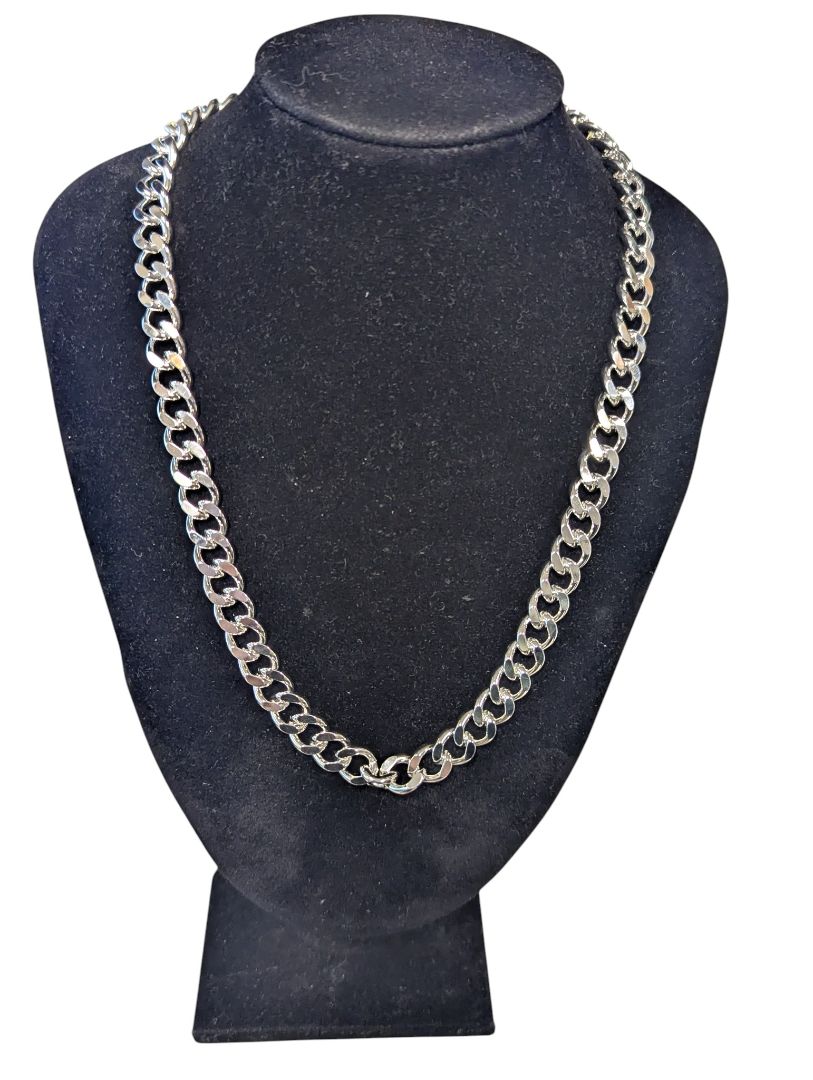 Men’s Heavy Curb Chain Necklace – Polished Silver-Tone Metal
