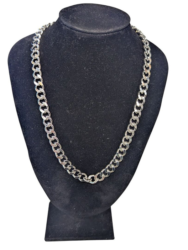 Men’s Heavy Curb Chain Necklace – Polished Silver-Tone Metal