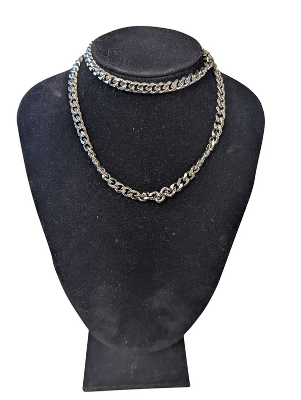 Men’s Long Curb Chain Necklace – Silver-Tone Alloy, Extra Heavy