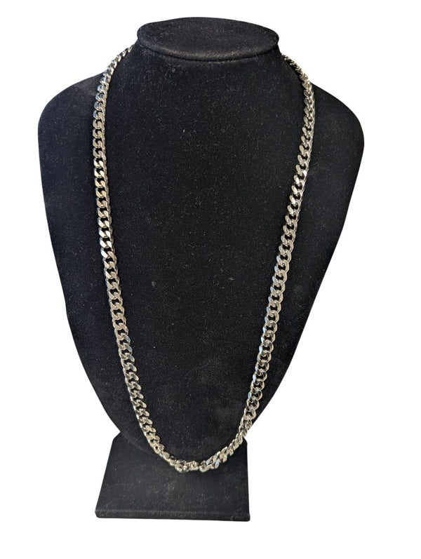 Men’s Long Curb Chain Necklace – Silver-Tone Alloy, Extra Heavy