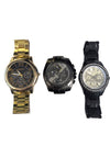 Lot of 3 Fashion Watches – Gold, Black Chronograph & Crystal Bezel