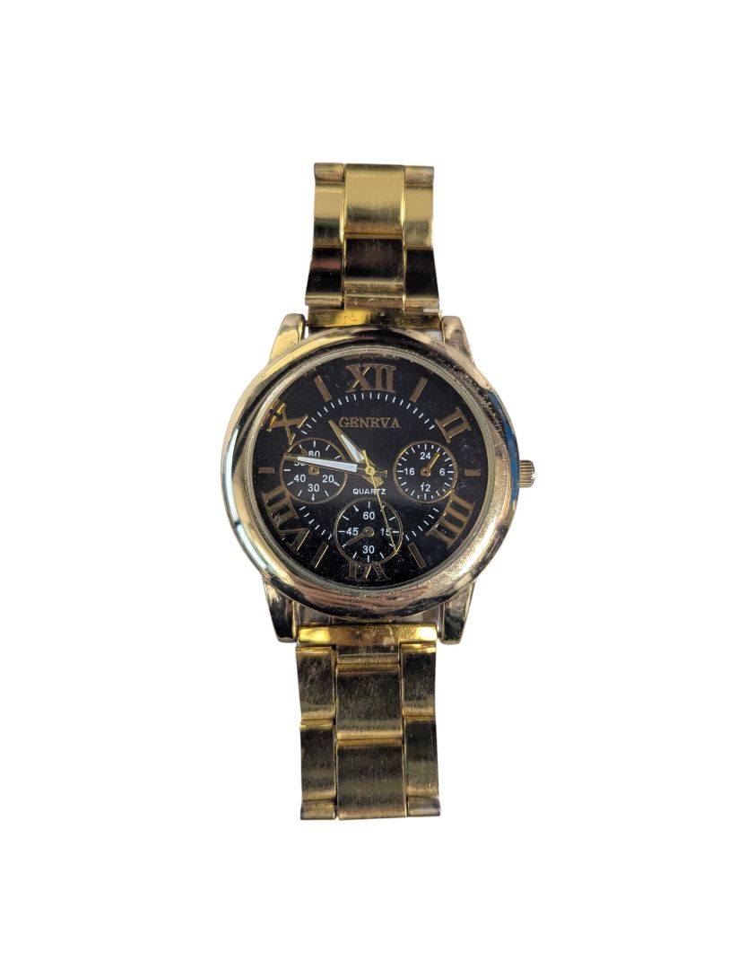 Lot of 3 Fashion Watches – Gold, Black Chronograph & Crystal Bezel