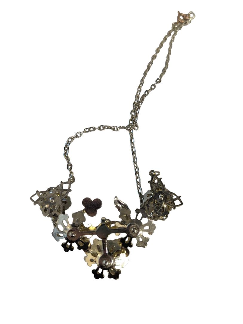 Gold-Tone Floral Bib Necklace with Purple Aurora Borealis Stones