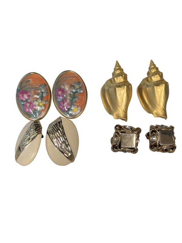 Lot of 4 Pairs Vintage Clip-On Earrings – Mixed Styles