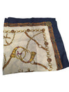 Vintage Equestrian-Print Satin Scarf – Navy & Gold Chain Pattern
